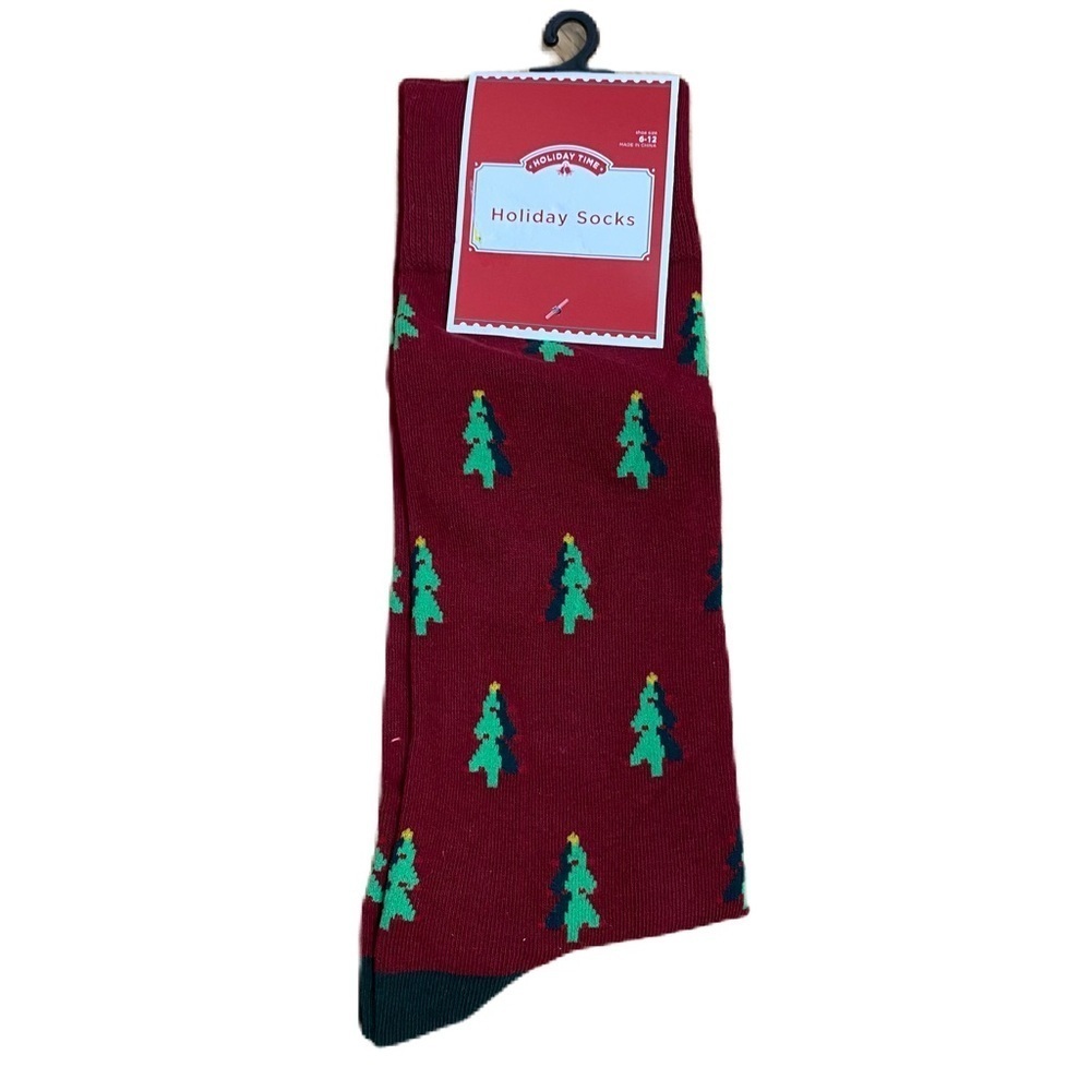 Holiday Time Christmas Tree Socks - Red Green NEW 6-12 Dress Men’s